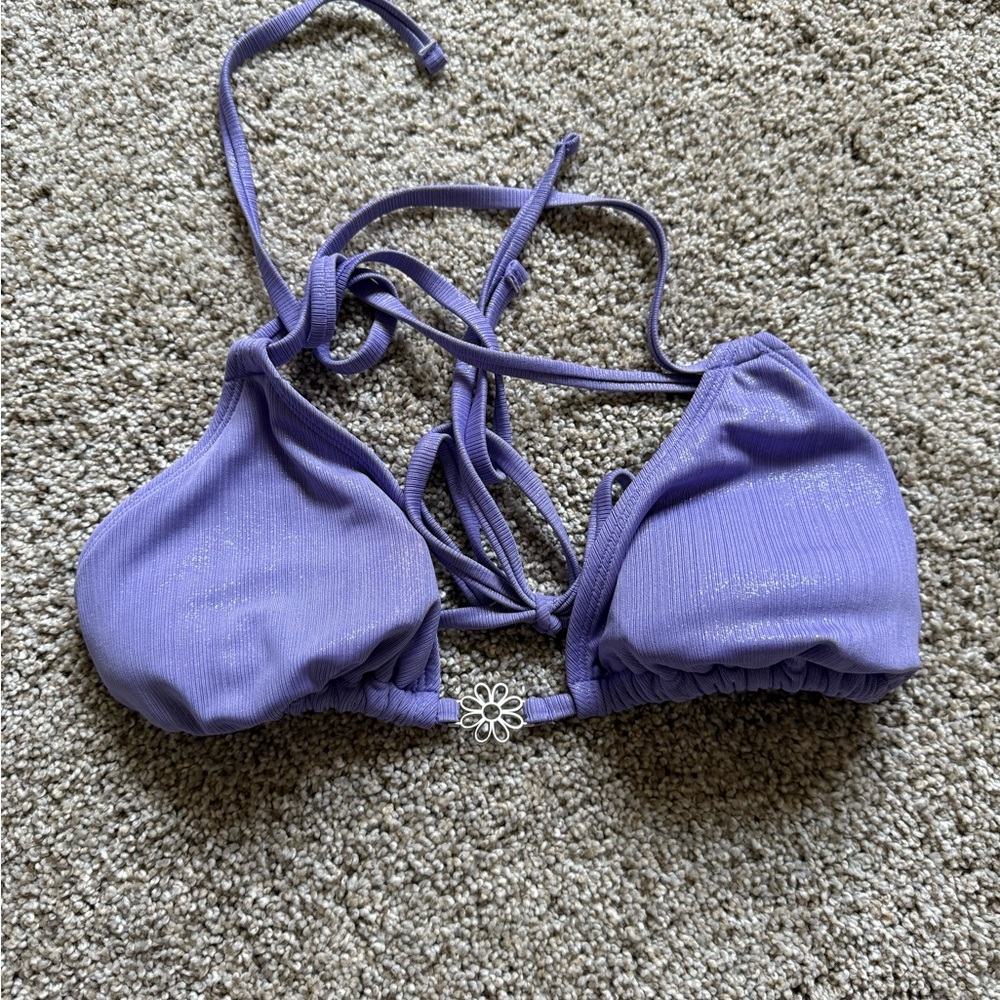 Purple Bikini Top with Floral Accent